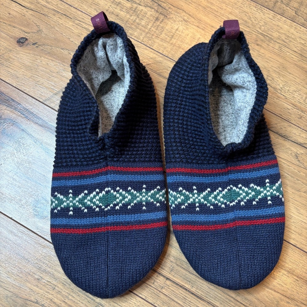 Bombas Mens Large Navy Blue Fair Isle Knit Gripper Slipper Socks Bee Better L